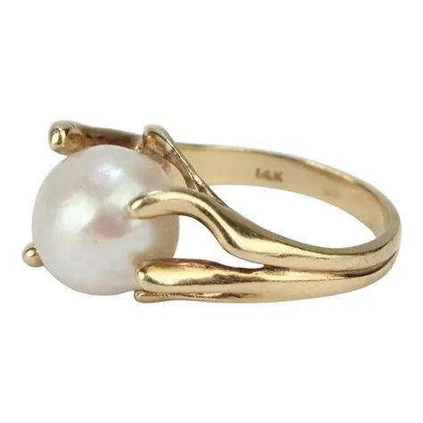 Vintage Jewelry & Accessories for Sale | Chairish Pearl Cocktail Ring, Pearl Rings Vintage, 14k Gold Engagement Ring, Gold Pearl Ring, Gold Baroque, Vintage Cocktail Ring, Pearl Necklace Designs, Gold And Silver Rings, Dress Rings