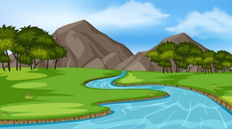 River mountains Vectors, Photos and PSD files | Free Download Premium Vector Background, Scenery Illustration, Farm Cartoon, Forest Cartoon, Park Background, Nature Background Images, Cartoon Trees, Forest Scenery, Mountain Illustration