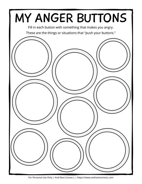 Anger Buttons Printable.pdf - Google Drive Emotions Art Therapy, Anger Buttons Worksheet, Social Worker Worksheets, Therapy Ideas For Teens, Art Therapy Activities Printables, Act Worksheets, Stop Think Act, Activities For Middle Schoolers, Anger Management Activities For Kids