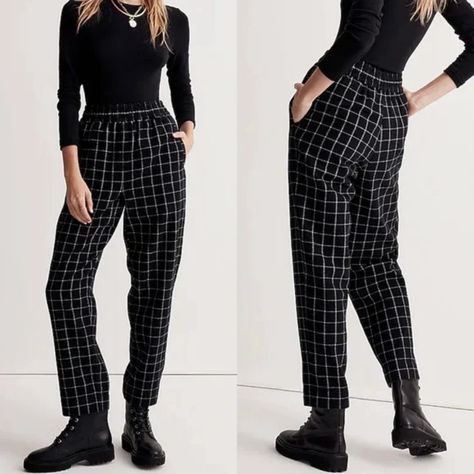 Awesome Pants - Love Them, But Just Don’t Fit The Way I Want Them To. Never Worn, But I Took The Tags Off. Plaid Comfortable Pants Plaid Business Pants, Lunar Core Fashion, Grid Pants Outfit, Plaid Pants Outfit Fall, Plaid Pants Outfit Women, Pull On Pants Outfit, Black Plaid Pants Outfit, Comfortable Office Outfits, Alternative Office Fashion