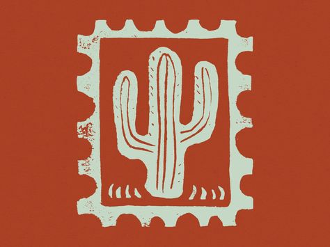 Cactus Block Print Stamp by Kelsey Holmes Western Block Prints, Western Lino Print, Cactus Screen Print, Mexico Illustration Graphics, Cactus Block Print, Stamp Effect Illustrator, Block Print Illustration, Cactus Linocut, Cactus Illustration Design