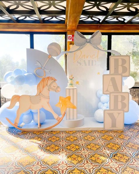 BABY DARIEL | Instagram Carousel Gender Reveal, Rocking Horse Baby Shower Ideas, Horse Theme Baby Shower Ideas, Horse Baby Shower Theme, Rocking Horse Baby Shower Boy, Carousel Baby Shower Theme, Horse Baby Shower Ideas, Baby Shower Ideas For Boy, Pastel Carousel