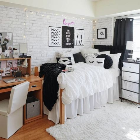 Black White And Gold Dorm Room Ideas, Black White And Grey Dorm Room Ideas, College Dorm Room Ideas Black And White, Dormify Room Ideas, Black And White Dorm Room Ideas, Grey Dorm Room Ideas, Luxury Dorm Room Ideas, Small Dorm Room Ideas, Modern Dorm Room