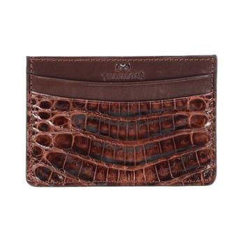 Look no further than this genuine crocodile card case for the height of men's luxury accessories. This slim-lined card case is a fantastic way to keep your important cards and cash organized without the bulk of a wallet. Handcrafted in America of exotic crocodile hide, this card case is the perfect match for a man on the go. It features 2 card slots on each side to keep your personal effects organized but is slim enough to easily fit in your front pocket. It also makes a fantastic gift for the d Luxury Leather Wallets For Men, Luxury Formal Wallets With Single Compartment, Luxury Coach Wallets For Formal Occasions, Formal Rectangular Card Holder With Crocodile Pattern, Formal Crocodile Pattern Rectangular Card Holder, Formal Rectangular Crocodile Pattern Card Holder, Luxury Crocodile Pattern Card Holder, Elegant Crocodile Pattern Card Holder, Elegant Rectangular Crocodile Pattern Card Holder