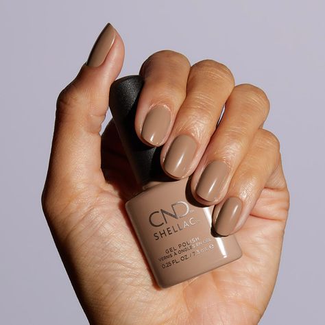 This new color is available in CND Shellac and CND Vinylux. #CNDAutumnAddict Brown Nails Shellac, Cnd Shellac Brown Colors, Brown Shellac Nails, Cnd Shellac Colors Winter, Cnd Shellac Colors, Shellac Nail Colors, Nails Shellac, Shellac Colors, Real Nails