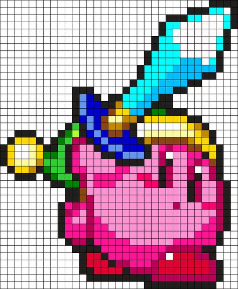 Sword Kirby Perler Bead Pattern / Bead Sprite Kirby Kandi Pattern, Kirby Pixel Art 32x32, Kirby Perler Bead Patterns, Pixel Art Kirby, Grille Pixel Art, Pixel Art Minecraft, Image Pixel Art, Pixel Grid, Modele Pixel Art