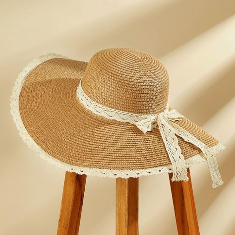 Sunshine on your mind? Our Straw & Lace Wide Brim Hat is a must-have for those sunny days ahead. It pairs delicate lace detailing with durable straw construction to keep you shaded and chic. Whether worn at the beach, a garden party, or a resort vacation, this hat offers both sun protection and a chic, summery look. Product code: CAC03C4E004HC Large Straw Hat, Big Straw Hat, Cute Sunhat, Garden Party Hat, Cute Summer Hat, Sunhat Aesthetic, Ace Hat, Cottagecore Hat, Big Hats