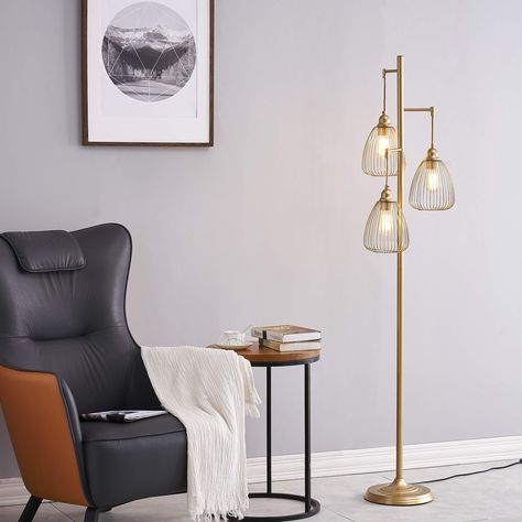 Floor Lamp, Modern Tall Gold Floor LamFloor Lamp, LeeZM Standing Farmhouse Lamp with 3 Teardrop Cage Head, Tall Vintage Industrial Pole Lighting (3 Bulbs exclude), Rustic Torchiere Tree Floor Lamp for Living Room, Home, Office - Gold : Amazon.ca: Tools & Home Improvement Farmhouse Lamp, Tall Standing Lamp, Floor Lamp For Living Room, Farmhouse Lamps, Tall Floor Lamps, Tree Floor Lamp, Industrial Floor Lamps, Gold Floor Lamp, Living Room Home Office