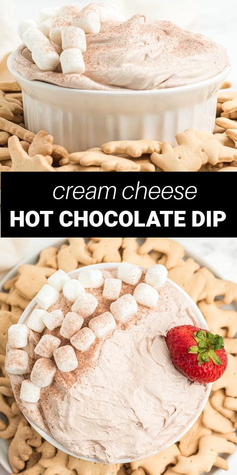 Hot Cocoa Dip With Cream Cheese, Hot Chocolate Dessert Dip, Hot Chocolate Dip With Cream Cheese, Sweet Christmas Dips, Hot Chocolate Fluff, Hot Cocoa Dip With Marshmallow Fluff, Frozen Hot Chocolate Dip, Hot Coco Dip, Hot Cocoa Dip Recipe