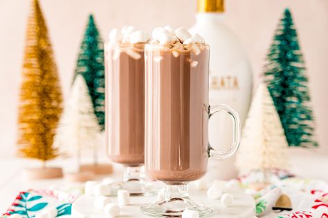 Rumchata Hot Cocoa Cocktail Recipe - Sweet Cs Designs Hot Cocoa Cocktail, Cocoa Cocktail, Spiked Hot Cocoa, Warm Winter Drinks, Boozy Milkshake, Seasonal Cocktail, Recipe Sweet, Winter Drinks, Cinnamon Vanilla