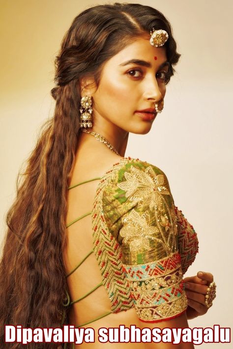 Deepavali Dhamaka-4  Good Photography-75 - Pooja Hegde - Dipavaliya Subhasayagalu Bridal Sketches, Priya Anand, Ganesh Pooja, Shaved Hair Women, Saree Hairstyles, Actress Hairstyles, Pooja Hegde, Bollywood Hairstyles, Actress Without Makeup