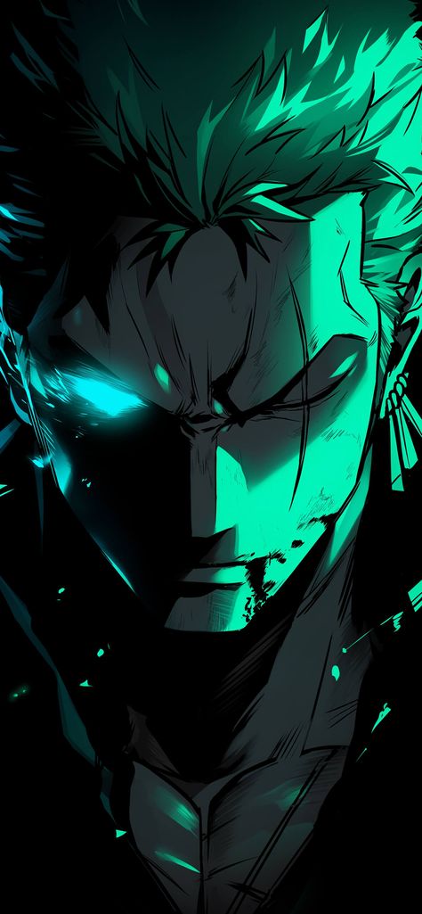 Anime Glow In The Dark Wallpaper, Wallpaper Backgrounds One Piece, One Piece Roronoa Zoro Wallpapers, Zoro Green Wallpaper, Zoro Cool Wallpaper, Green Anime Wallpaper Iphone, Zoro Anime Wallpaper, Zoro Phone Wallpaper, Zoro Iphone Wallpaper