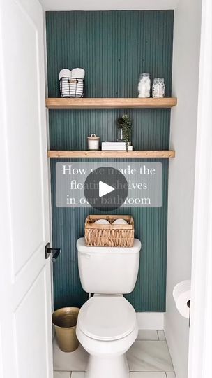 Toilet Makeover Diy, Toilet Wall Shelves, Toilet Nook, Nook Shelves, Toilet Makeover, Bathroom Wall Coverings, Diy Accent Wall, Toilet Room, Build Floating Shelves