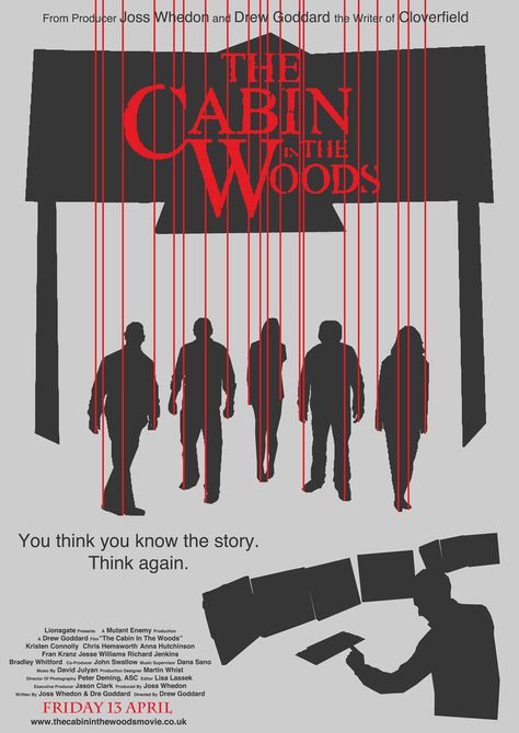 Cabin In The Woods Movie, Into The Woods Movie, The Cabin In The Woods, Bradley Whitford, Richard Jenkins, Movie Posters Design, Joss Whedon, Cabin In The Woods, Movie Poster Art