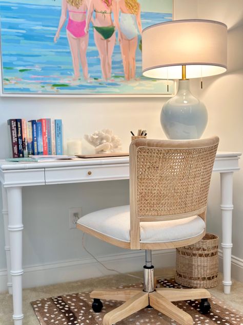 Woven Desk Chair, Costal Office Decor, Coastal Desk Chair, Coastal Desk Decor, Coastal Office Ideas, Desk Chairs For Bedroom, Beachy Desk, Coastal Desk, Beach Desk