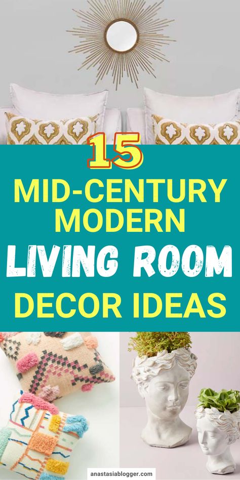 Mid-century modern style has been one of the most popular styles ever since it was introduced. Here are some mid-century modern living room ideas to try. #homedecor Mcm Living Room Art, Mid Century Modern Crafts, Mid Century Modern Centerpiece, Mod Century Modern Living Room Decor, Mcm Decorating Ideas, Mid Century Modern Mantle Decor, Mid Century Modern Mood Board, Modern Shelf Styling, Mid Century Farmhouse Style