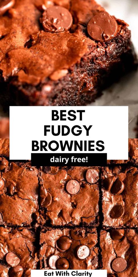 These coconut oil dairy free brownies are rich, fudgy and filled with chocolate chips. These gluten free brownies are so easy to make, gooey, fudgy and can be made refined sugar free. The perfect brownie recipe for a simple dessert! Brownie Recipes Dairy Free, Gf Df Brownies, Dairy Free Brownies Recipe, Gluten Free Dairy Free Brownies, Gf Df Dessert, 9x13 Brownie Recipe, Brownies Dairy Free, Gluten Free Brownie Recipe, Coconut Oil Brownies