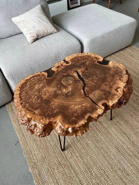 Handmade coffee table made from beautiful elm slab with epoxy resin fillings. This table has retained the form of the tree from which it came, giving it a natural and truly unique charm. Dimensions: Width - 800 mm / 31.4" Depth  - 500 mm / 19.7" Height - 400mm / 17.7" Tree Bark Coffee Table, Epoxy Wood Coffee Table, Organic Wood Coffee Table, Wood Slice Coffee Table, Elm Coffee Table, Loose Furniture, Wood Discs, Epoxy Coffee Table, Wood Slab Table