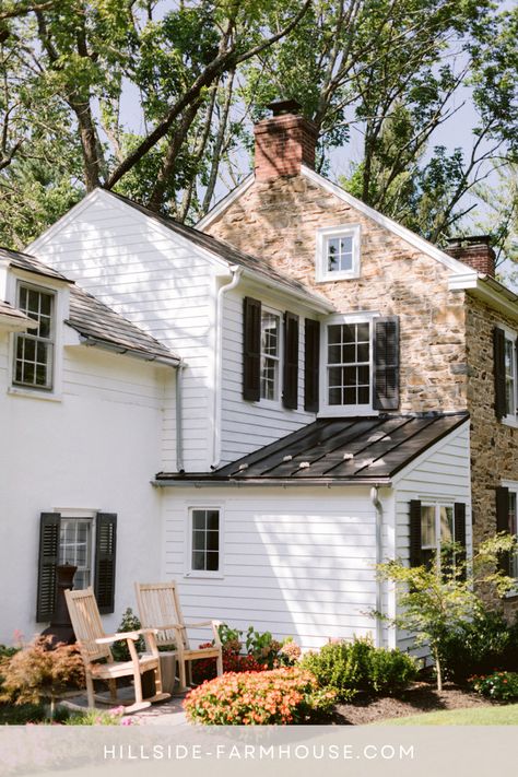 Check out our 1860 farmhouse remodel in Pennsylvania. To see more before and Afters, go to www.hillside-farmhouse.com Colonial Farmhouse Exterior, Vintage Vanity Aesthetic, Old Farmhouse Exterior, Spot Light Photoshoot, Old Farmhouse Remodel, Vanity Aesthetic, Old House Exterior, Room Ideas For Men, Exterior Updates