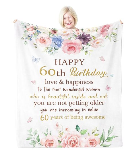 PRICES MAY VARY. ❤️Suitable Gift: Happy 60th birthday! If you are still struggling with what gifts for 60th birthday women, don't hesitate, please choose this blanket! This beautiful blanket would be a wonderful 60th birthday gift for women, such as your wife, grandma, sister, or friends who turning 60. Sending them such a fine present that was specially created for them will not only convey your best wishes but also make them feel even more warmth. ❤️Material: The most notable quality of our bl Happy 60th Birthday Sister, Happy Birthday 60 Woman, 60th Birthday Wishes For Women, 60 Year Old Birthday Ideas For Women, Happy 60th Birthday Woman, Gifts For 60th Birthday, 60th Birthday Poems, Happy 60th Birthday Images, 60th Birthday Messages