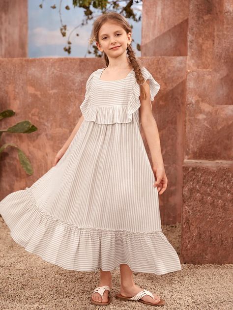 SHEIN Girls Striped Ruffle Hem Dress | SHEIN USA Kids Fasion, Gothic Furniture, Simple Dress, Girls Stripes, Ruffle Hem Dress, Hem Dress, Girl Dress, Simple Dresses, Stylish Dresses