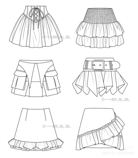 Frilly Skirt Drawing, Skirt Ideas Drawing, Skirt Drawing Ideas, Fashion Design Skirt Sketch, How To Draw Ruffles On A Skirt, Gathers Drawing, Korean Fashion Drawing Sketch, Clothing Guide Drawing, Puffy Skirt Drawing