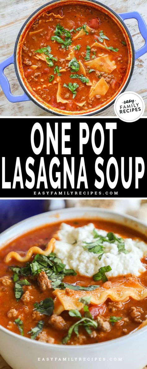 One Pot Lasagna Soup, Soup Lasagna, Lasagne Roll Ups, Lasagne Soup, One Pot Lasagna, Easy Lasagna Soup, Lasagna Soup Recipe, Pot Lasagna, Diy Easy Recipes