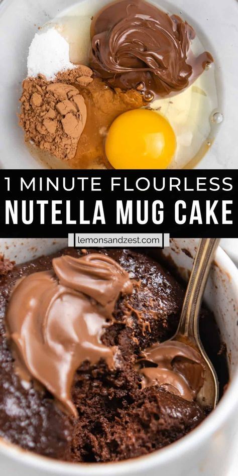 Flourless Single Serve Desserts, Microwave Dessert Nutella, Cupcake Mug Recipe, Mug Cake Recipe No Flour, Super Easy Single Serve Desserts, Coffee Mug Desserts, Single Serve Nutella Desserts, Easy 1 Serving Dessert, Fit Waffle Mug Cake