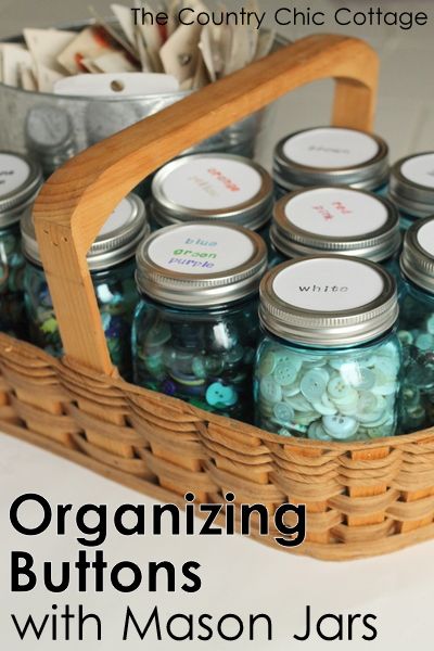 Button Storage Ideas, Craft Room Mason Jar Storage, Diy Simple, Country Chic Cottage, Pen Organization, Diy And Crafts Sewing, Craft Room Storage, Sewing Rooms, Craft Room Organization