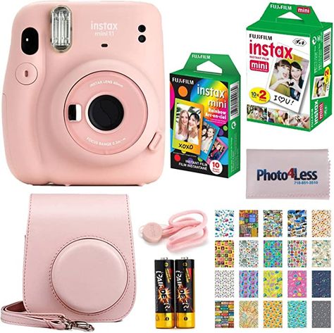 Amazon.com : Fujifilm Instax Mini 11 Instant Camera - Blush Pink (16654774) + Fujifilm Instax Mini Twin Pack Instant Film (16437396) + Single Pack Rainbow Film + Case + Travel Stickers : Electronics Mini 11 Instant Camera, Polaroid Instax Mini, Fujifilm Instax Mini 11, Instax Mini 11, Fuji Instax Mini, Portable Photo Printer, Instax Mini Camera, Instax Mini 9, Instax Film