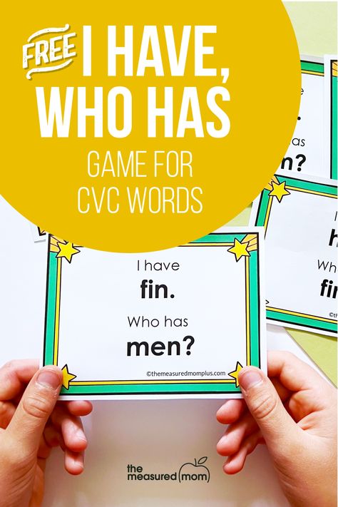 Free printable I have who has CVC game - great CVC word activity! I Have Who Has Cvc Words Free, Cvc Blending Cards Free, Kindergarten Reading Centers, Decoding Activities, Cvc Word Work, First Grade Freebies, Montessori Work, Word Reading, Activity For Kindergarten