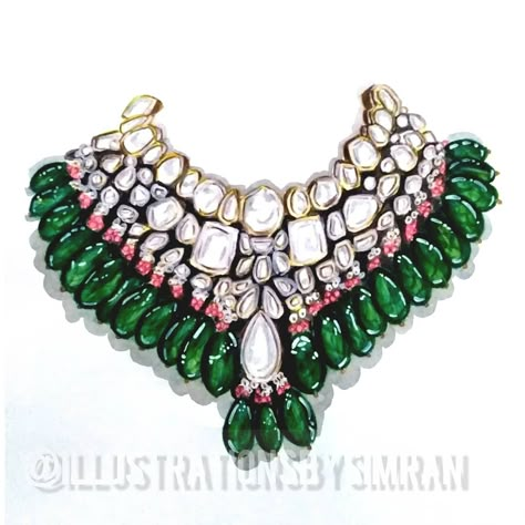 Kundan Jewellery Sketches Illustration, Indian Jewelry Illustration, Indian Jewellery Illustration, Jewellery Illustration Fashion, Kundan Jewellery Illustration, Accessories Illustration Jewellery, Mughal Jewelry Sketches, Jewelry Illustration Sketch, Necklaces Sketch