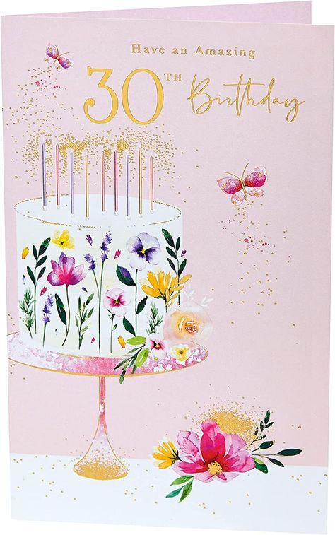 Happy 30th Birthday Wishes, 30 Birthday Card, Birthday Card With Flowers, Anniversary Cookies, 21 Cards, 30th Birthday Card, Card With Flowers, 50th Bday, 30 Birthday