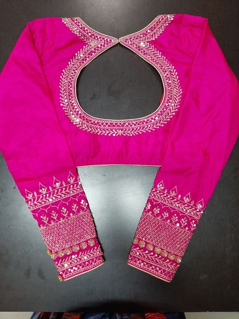 Pink Blouse Designs For Saree Simple, Pink Work Blouse Design, Pink Blouse Designs For Saree Maggam Work, Pink Blouse Designs For Saree Silk, Pink Blouse Maggam Work Designs, Khatli Work Blouse Design New, Khatli Work Blouse, Pink Blouse Work, Silk Blouse Work