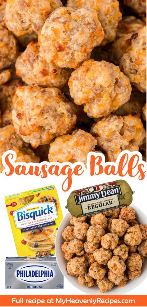 Bisquick Sausage Balls Recipe- easy appetizer to make for christmas or thanksgiving! Cream cheese sausage balls are a hit! Super bowl party appetizers too. Potluck crowd pleaser! Ground pork sausage, etc. easy appetizer to make in oven. Vegan Sausage Balls Bisquick, Sausage Balls With Cream Cheese Bisquick, Pioneer Woman Sausage Balls, Fall Food Ideas For Parties Appetizers, Sausage Appetizers For Party, Cheddar Bay Sausage Balls, Sausage Balls With Cream Cheese, Bisquick Sausage Balls, Bisquick Sausage