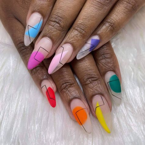 Geometric Nails, Fingernails Painted, Geometric Nail, Almond Acrylic Nails, Fabulous Nails, Pretty Acrylic Nails, Creative Nails, Perfect Nails, Love Nails