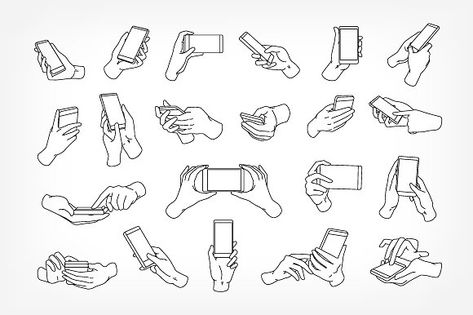 Hands holding smartphone set by Good Studio on @creativemarket Hand Holding Something, Hand Holding Phone, Holding Phone, 동화 삽화, Anime Hands, Hand Drawing Reference, Hands Holding, Anatomy Drawing, Hand Sketch