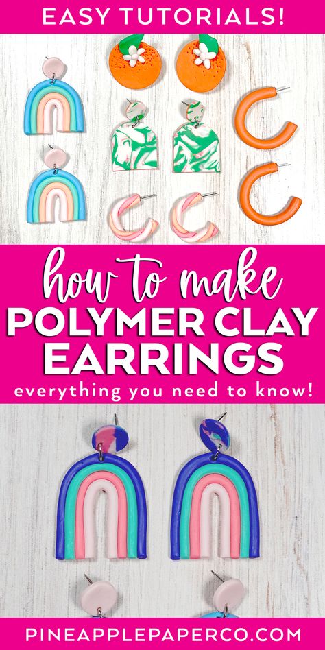 Make Polymer Clay Earrings, Palmer Clay, Make Your Own Clay, Clay Extruder, Rainbow Diy, Weekend Crafts, Baking Clay, Polymer Clay Jewelry Tutorials, Simple Stud Earrings