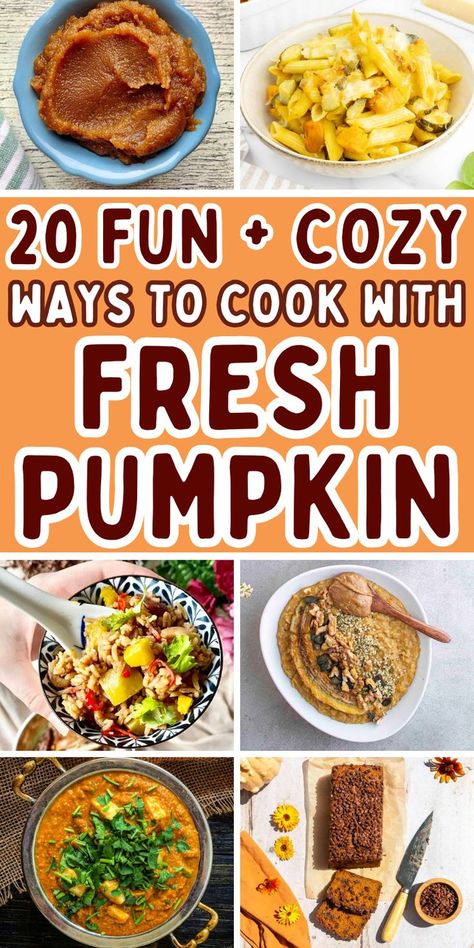 Fresh pumpkin recipes for fall dinners, breakfasts, and desserts and how to cook real pumpkin. Recipes Using Fresh Pumpkin, Pumpkin Recipes For Dinner, Real Pumpkin Recipes, Roast Whole Pumpkin, Savory Fall Recipes, Fresh Pumpkin Recipes, Crockpot Dump Recipes, Pumpkin Breakfast Recipes, Easy Comfort Food Dinners