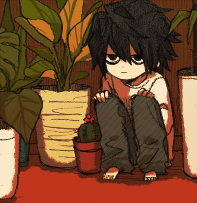 L Wallpaper, Images Kawaii, L Lawliet, Dessin Adorable, On The Ground, A Boy, Otaku Anime, Cartoon Art, Aesthetic Anime