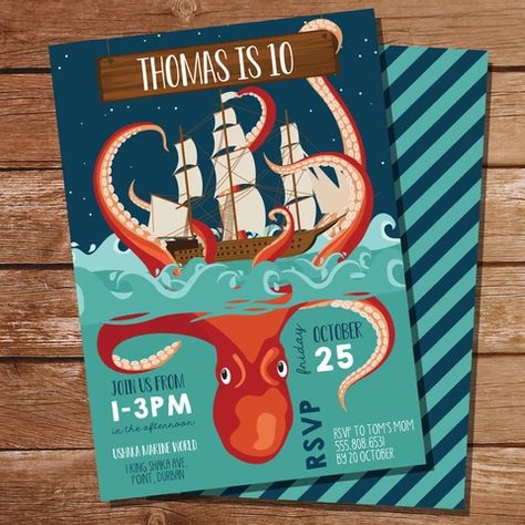 Kraken Birthday Party, Kraken Party, Sea Creature Party, Octopus Birthday, Kraken Sea Monster, Monster Party Invitations, Octopus Party, Rocket Party, The Kraken