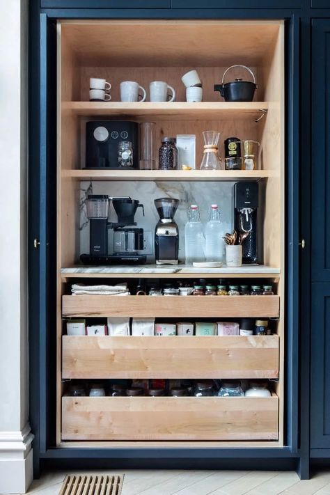 28+ Coffee Station Ideas Built Into Your Kitchen Cabinets - Decor Snob Kaffe Station, Coffee Station Kitchen, Extra Kitchen Storage, Retractable Door, Athena Calderone, Appliance Garage, Design Café, Home Coffee Stations, Bar Designs