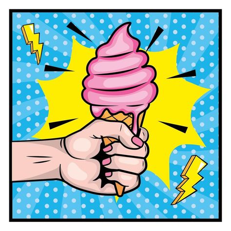 Hand holding a ice cream pop-art design Art Ice Cream, Cream Photography, Pop Art Food, Ice Cream Cartoon, Ice Cream Art, Pop Art Images, Pop Art Fashion, Ice Cream Pops, Gift Vector