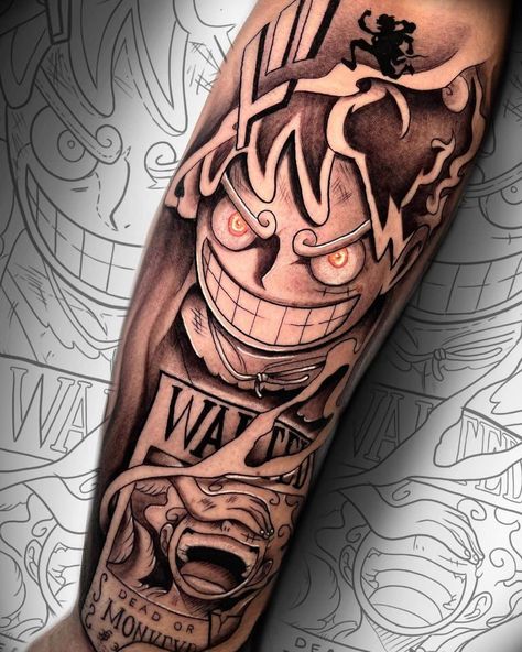 One Piece Luffy Gear 5 Tattoo, Doflamingo Tattoo Design, Luffy Gear 5 Tattoo Ideas, Shanks Tattoos, Luffy Tattoo One Piece, Doflamingo Tattoo, Monkey D Luffy Tattoo, Gear 5 Luffy Tattoo, Luffy Tattoo Design