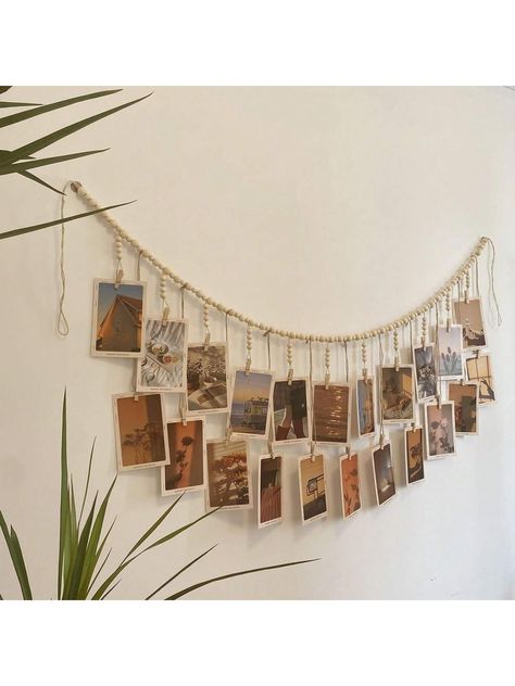 Khaki  Collar  Wood   Embellished   Home Decor House Decor Picture Wall, Photo Phrame Idea, Display Pictures At Party, Wall Decor Bedroom Posters, Winter Bungalow, Boho Picture Wall, Desk Gallery Wall, Photo Frame Decor, Collage Photo Frame