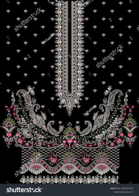 Beautiful Modern Embroidery Neckline Paisley Style Stock Illustration 2195507059 | Shutterstock Shirt Layout, Embroidery Neckline, Neckline Embroidery, Flower Pattern Drawing, Paisley Fashion, Borders Design, Couture Embroidery, Border Embroidery, Suits Design