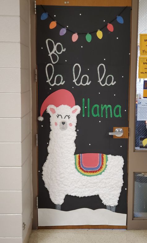 Fa La La Llama Door, Fa La La La Llama Door Decoration, Christmas Classroom Door Easy, Llama Christmas Door, Pink Christmas Classroom Door, Door Decorations Office Christmas, Winter Door Decorations Classroom Unique, Classroom Door Christmas Ideas, School Nurse Decorations