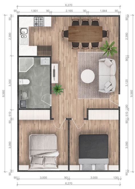 Design Casa Piccola, Mobile Home Floor Plans, Small House Layout, 2 Bedroom House Plans, House Floor Design, Small House Floor Plans, Apartment Floor Plans, Tiny House Floor Plans, House Construction Plan