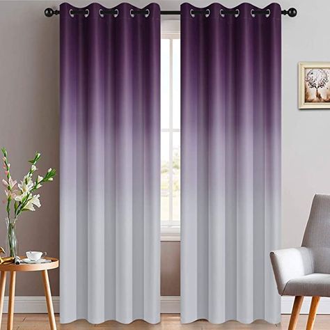 Gradient Curtains, Ombre Curtains, Purple Curtains, Have A Good Sleep, Wooden Room, Darkening Curtains, Beautiful Curtains, Curtain Lights, Drapery Panels