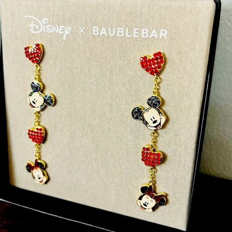 Add Some Magic To Your Jewelry Collection With These Disney X Baublebar Earrings Featuring Mickey And Minnie Mouse. The Dazzling Rhinestone Heart-Shaped Earrings Are Perfect For Any Fan Of The Iconic Couple. The Earrings Are Brand New And Never Worn, Making Them A Great Addition To Any Collection. The Earrings Are Designed By Baublebar And Officially Licensed By Disney, Ensuring Their Quality And Authenticity. As A Part Of The Disneyana Franchise, These Earrings Are A Must-Have For Collectors. S Minnie Mouse Outline, Minnie Mouse Red, Apple Earrings, Minnie Mouse Earrings, Huggie Earrings Silver, Baublebar Earrings, Enamel Stud Earrings, Ghost Earrings, Mickey And Minnie Mouse